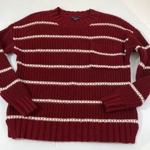 American Eagle Crew Neck Dolman Sleeve Pocket Striped Sweater